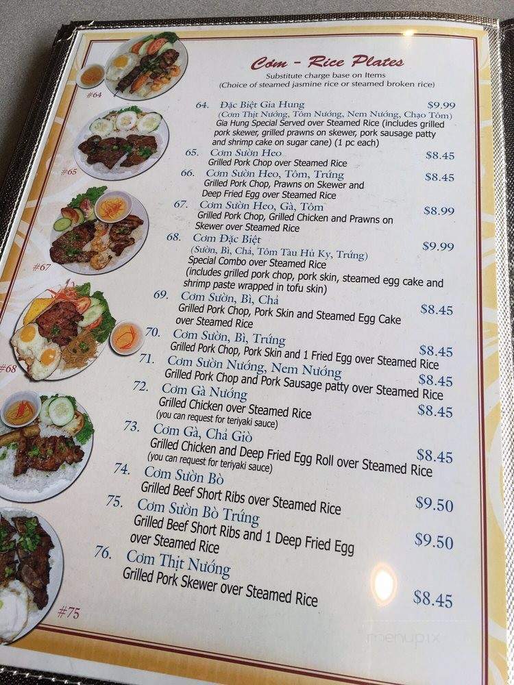Gia Hung Vietnamese Restaurant - Kent, WA menu_pic