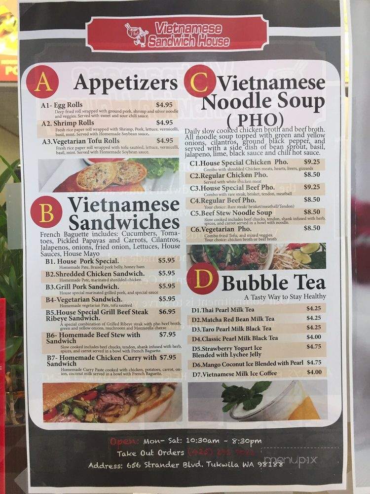 Vietnamese Sandwich House and Pho - Tukwila, WA menu_pic