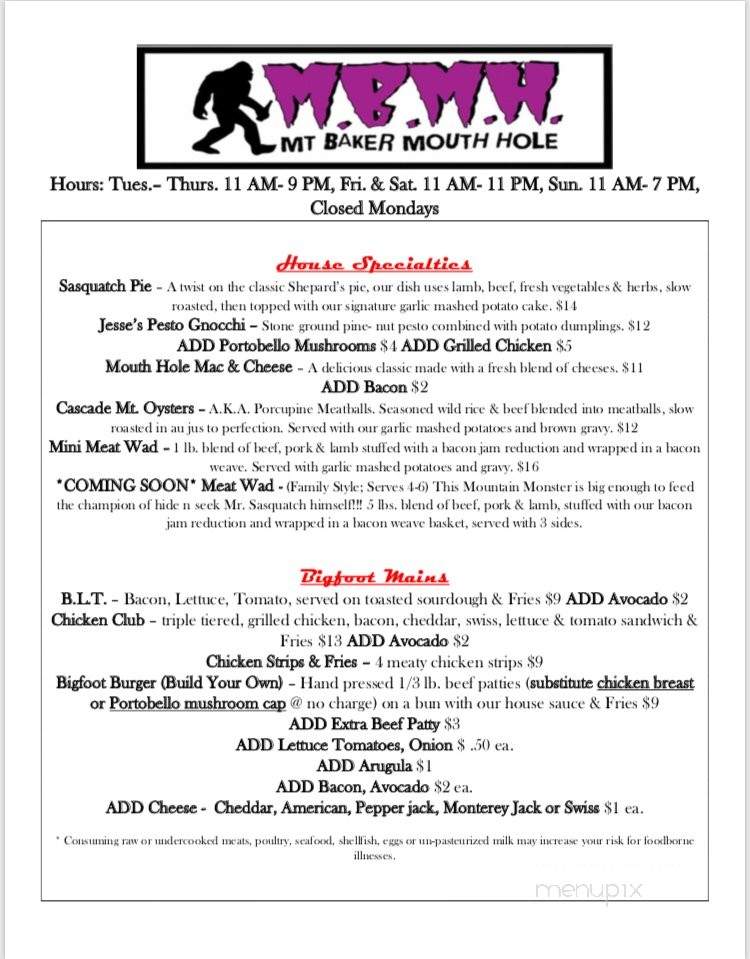 Mt Baker Mouth Hole - Maple Falls, WA menu_pic