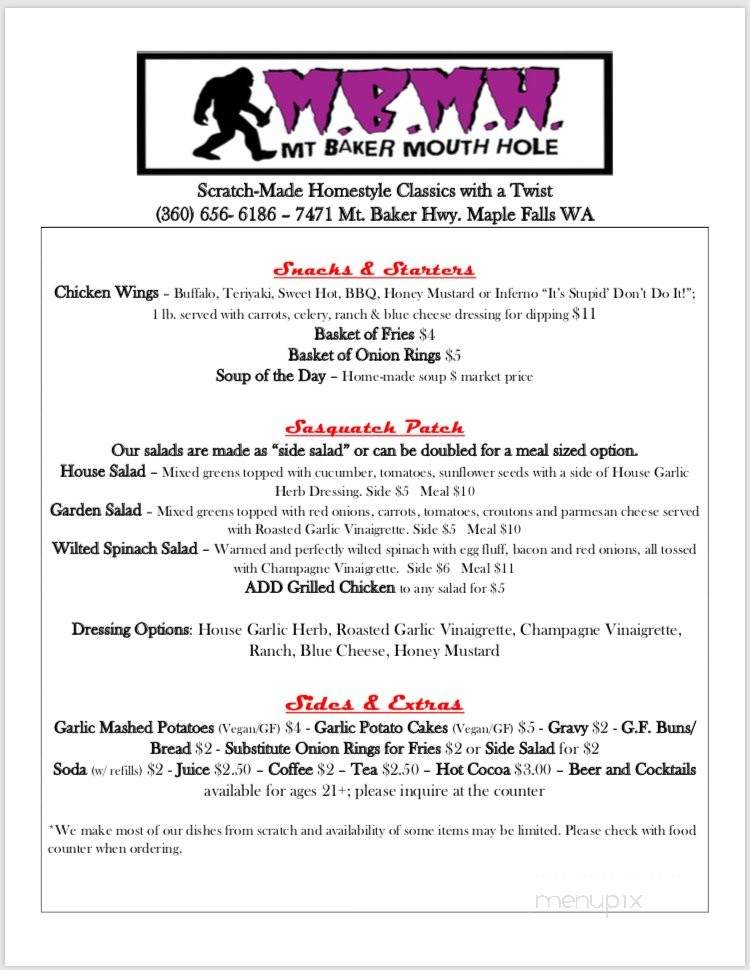 Mt Baker Mouth Hole - Maple Falls, WA menu_pic