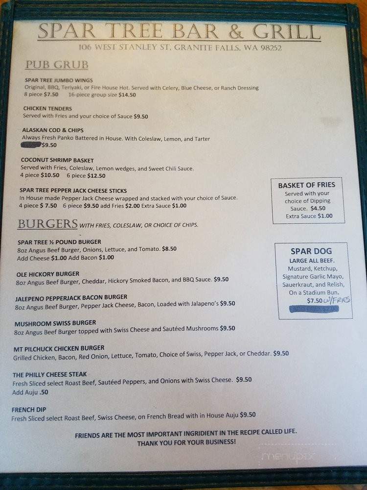 Spar Tree - Granite Falls, WA menu_pic