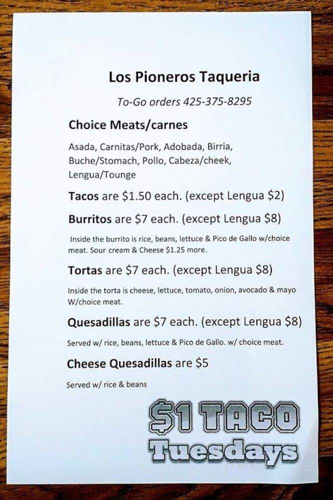 Los Pioneros Taqueria - Lake Stevens, WA menu_pic
