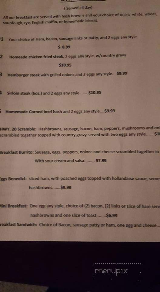Hwy. 20 Restaurant and Lounge - Lyman, WA menu_pic