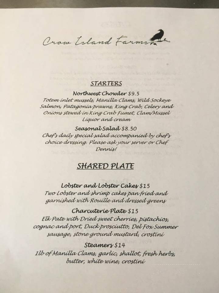 Crow Island Farms - Stanwood, WA menu_pic