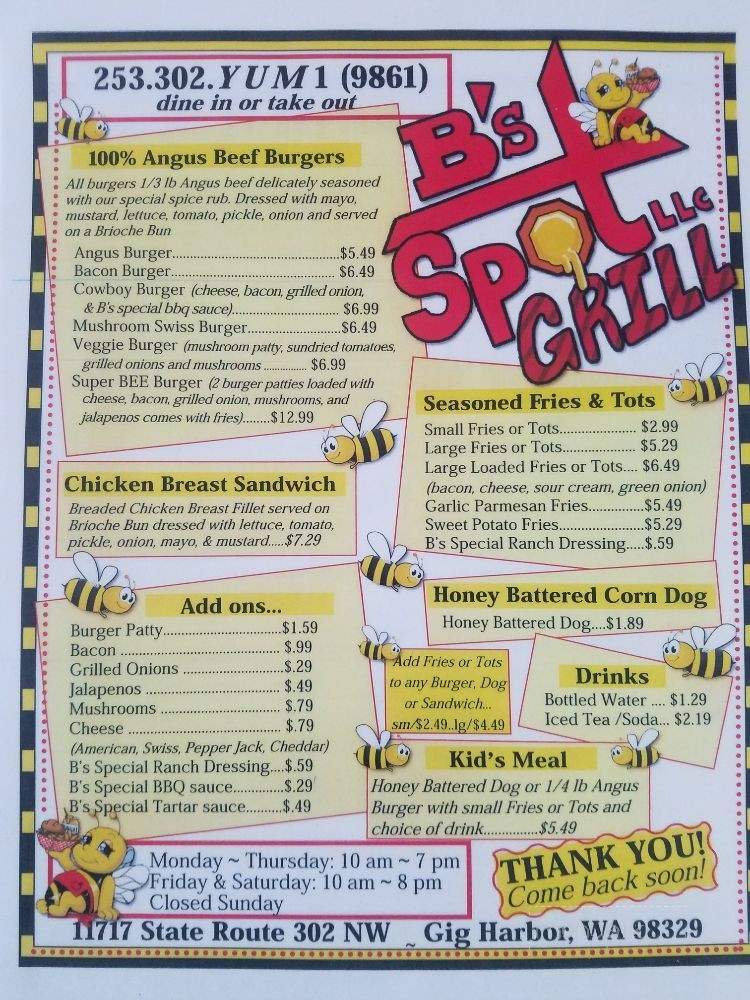 B's Spot Grill - Gig Harbor, WA menu_pic