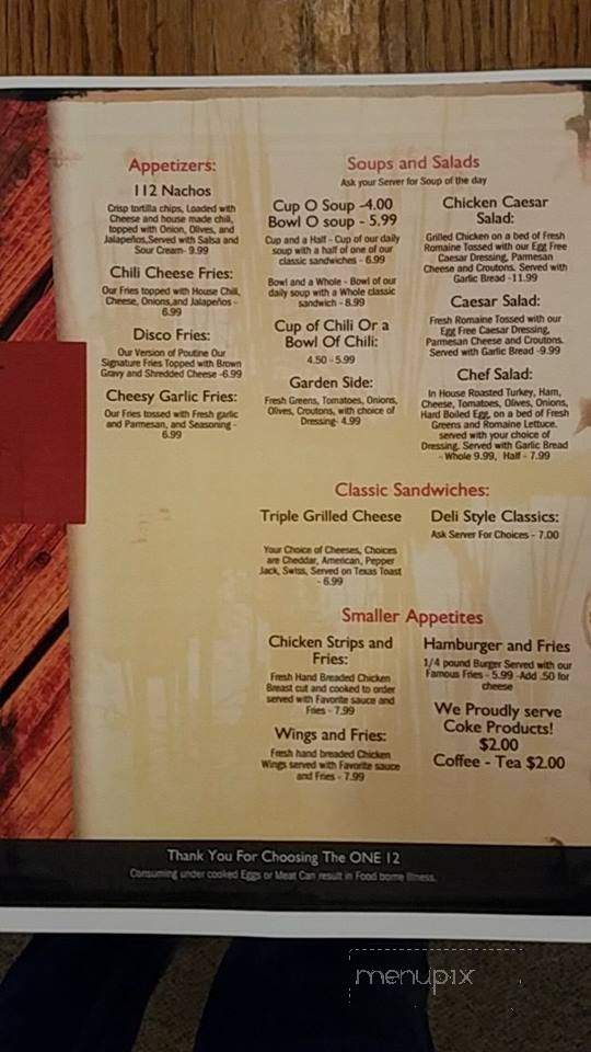 The ONE 12 Fine Food & Spirits - Port Angeles, WA menu_pic