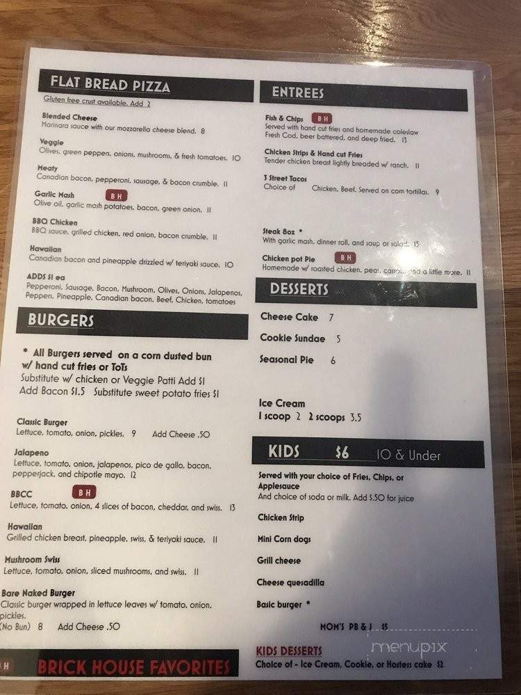 Brick House Bar & Grill - Port Orchard, WA menu_pic