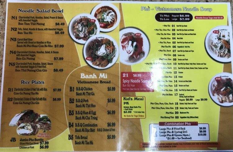 Pho Tai - Tacoma, WA menu_pic