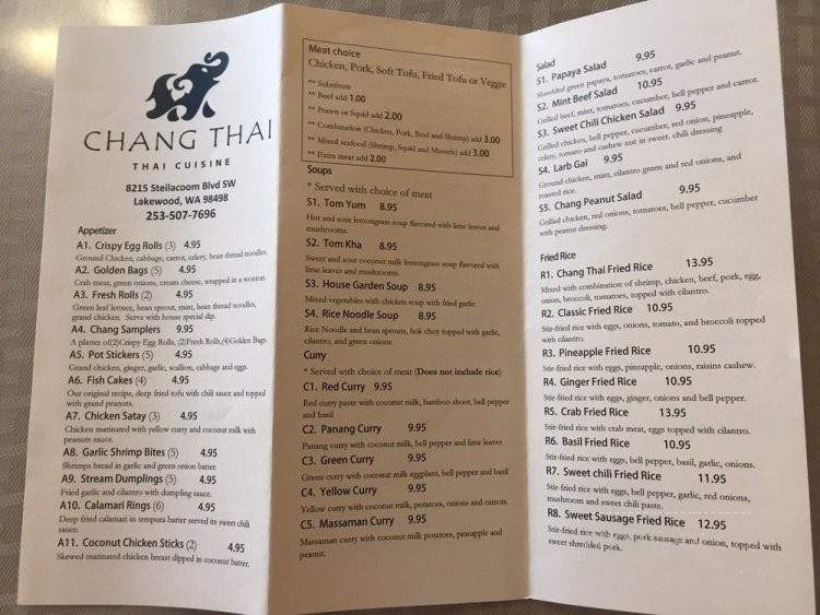Chang Thai - Lakewood, WA menu_pic