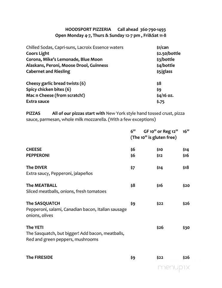 Hoodsport Pizzeria - Hoodsport, WA menu_pic