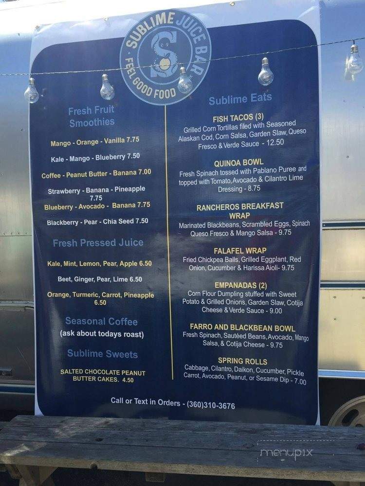 Sublime Juice Bar - Pacific Beach, WA menu_pic