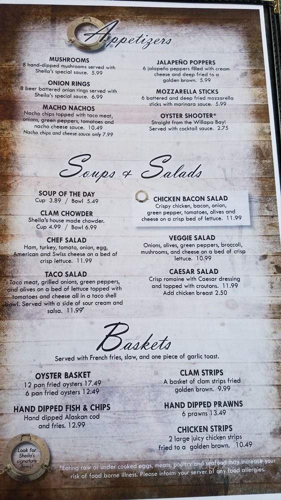 Sheilas Kountry Kitchen - Raymond, WA menu_pic