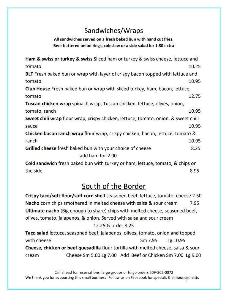 Sandbar & Grill - Lyle, WA menu_pic