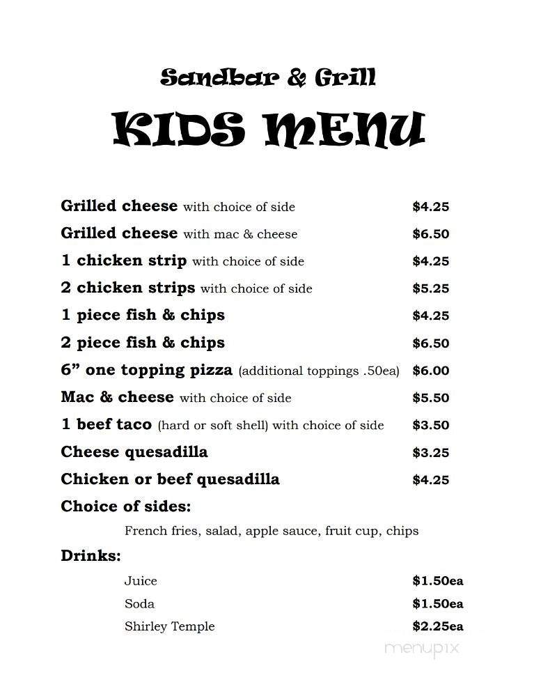 Sandbar & Grill - Lyle, WA menu_pic