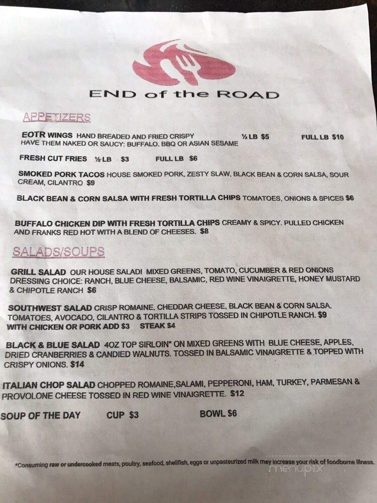 End Of The Road Grill - Ridgefield, WA menu_pic
