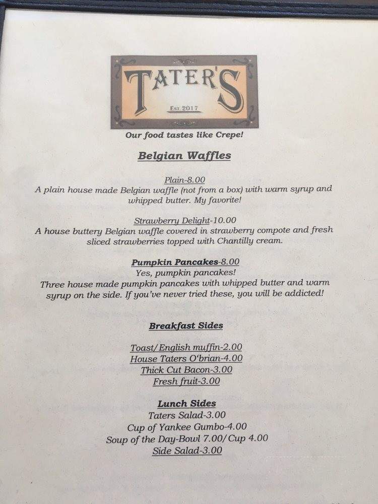 Tater's Crepe Cafe - Stevenson, WA menu_pic