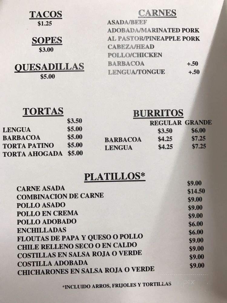 Chelas Tortas n Tacos - Moses Lake, WA menu_pic