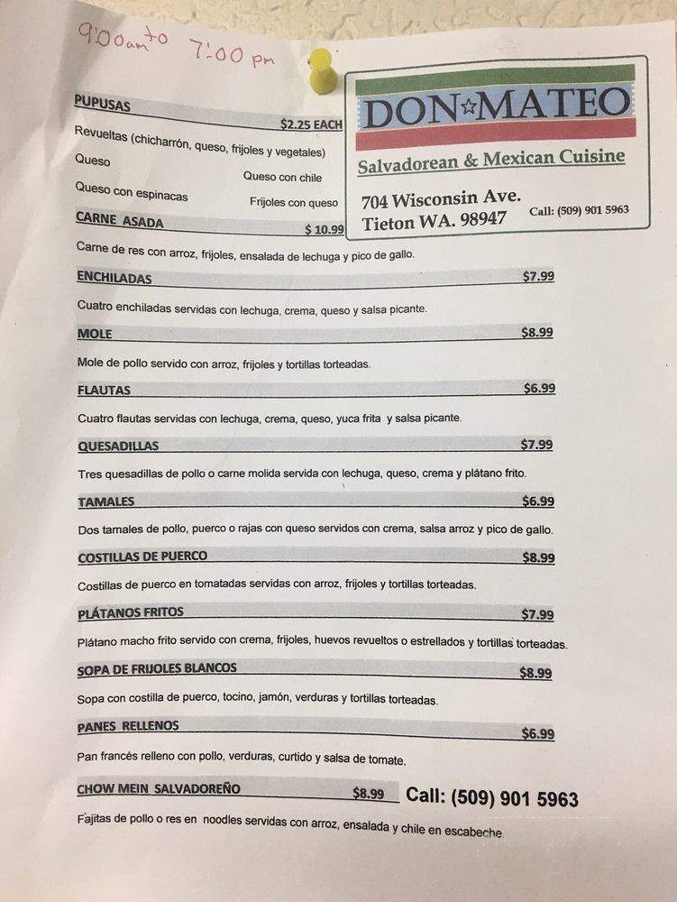 Don Mateo Salvadorean & Mexican Cuisine - Tieton, WA menu_pic
