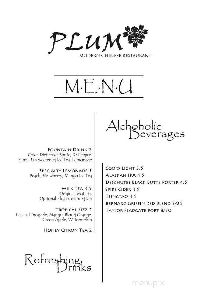 Plum Modern Chinese Restaurant - Pullman, WA menu_pic