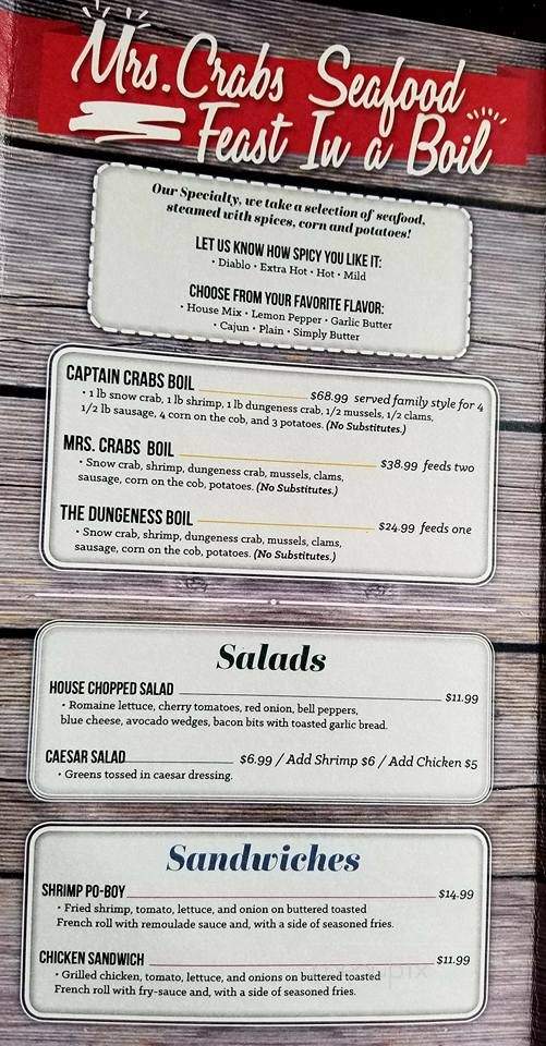 Mrs. Crabs Boiling Pot Seafood Restaurant - Walla Walla, WA menu_pic