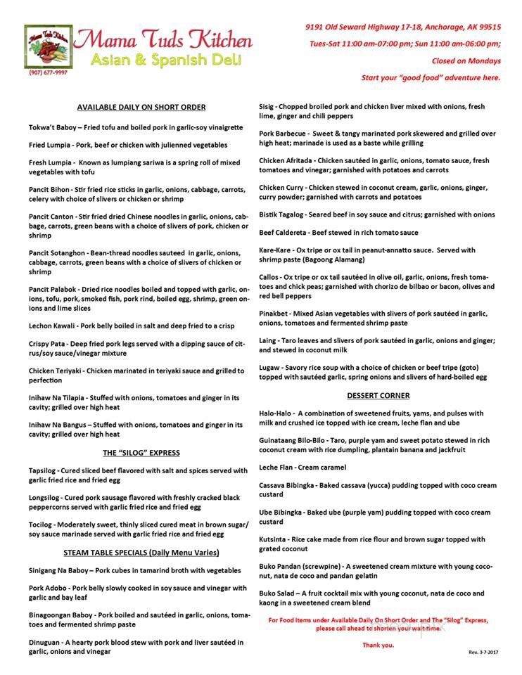 Mama Tuds Kitchen - Anchorage, AK menu_pic