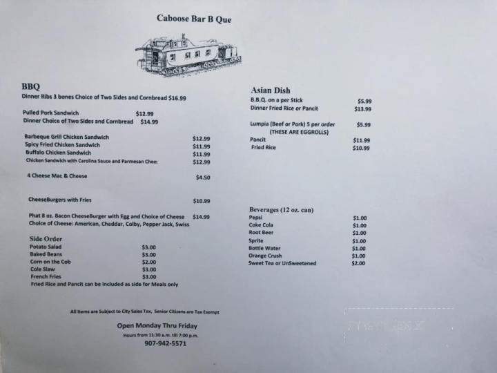 Caboose Bar B Que - Kodiak, AK menu_pic