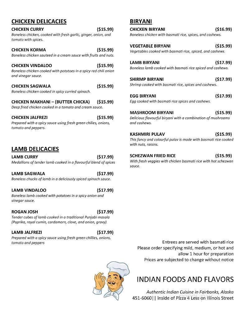 Indian Foods and Flavors - Fairbanks, AK menu_pic