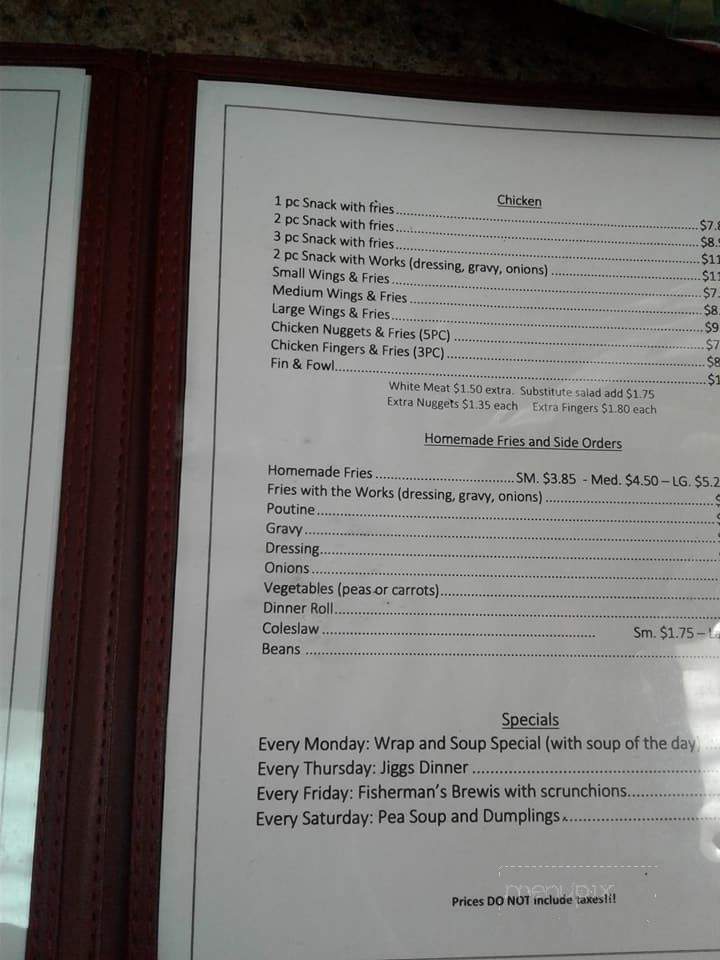 My Place Restaurant - Carbonear, NL menu_pic