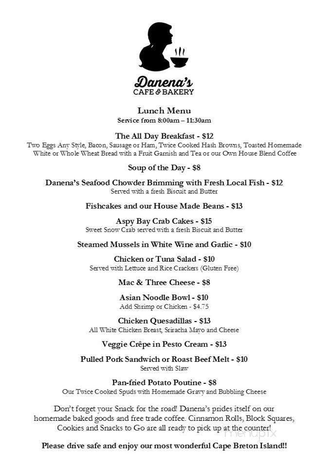 Danena's - Dingwall, NS menu_pic