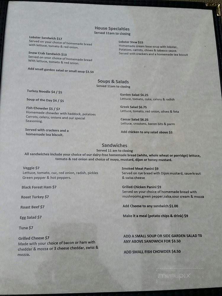 The Clucking Hen Cafe - Victoria County, NS menu_pic