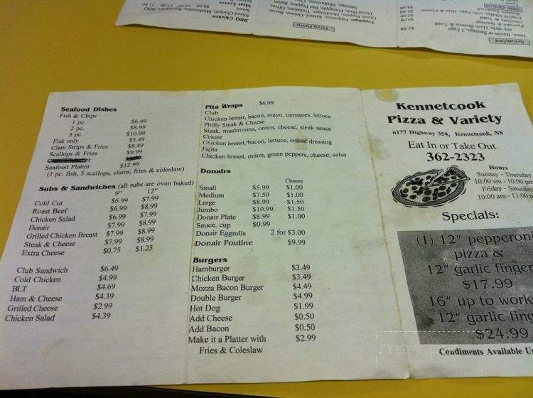 Khoury's Restaurant - Nova Scotia, NS menu_pic