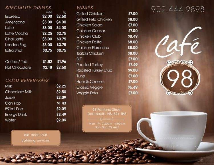 Cafe 98 - Dartmouth, NS menu_pic