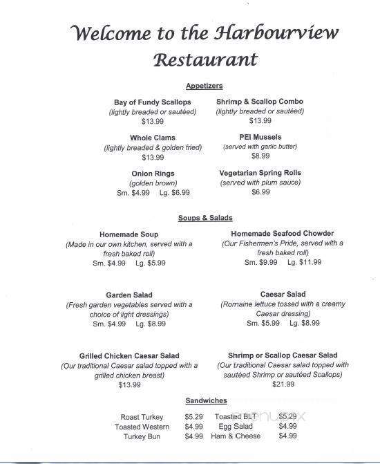 Harbour View Market & Restaurant - Alma, NB menu_pic