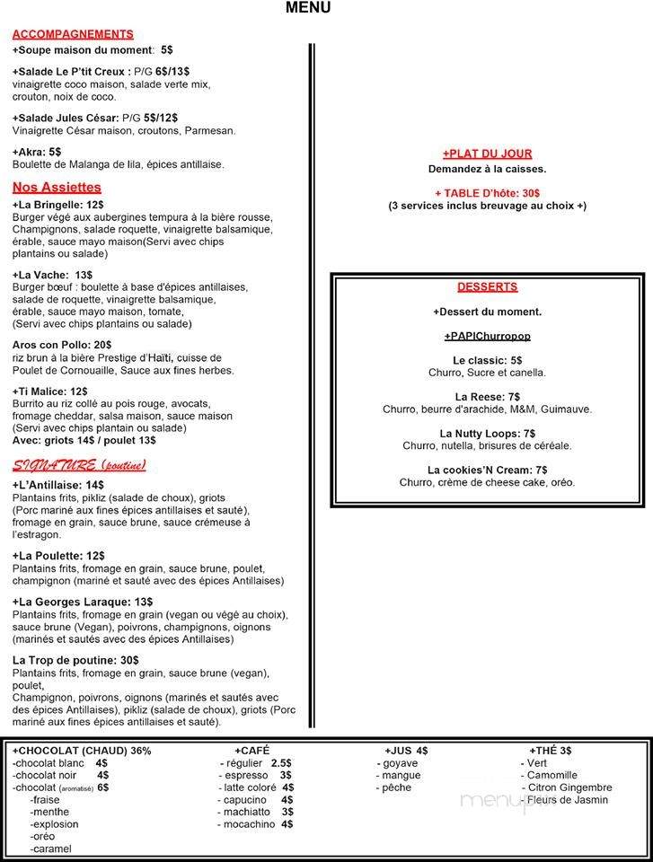 Le P'tit Creux - Montreal, QC menu_pic
