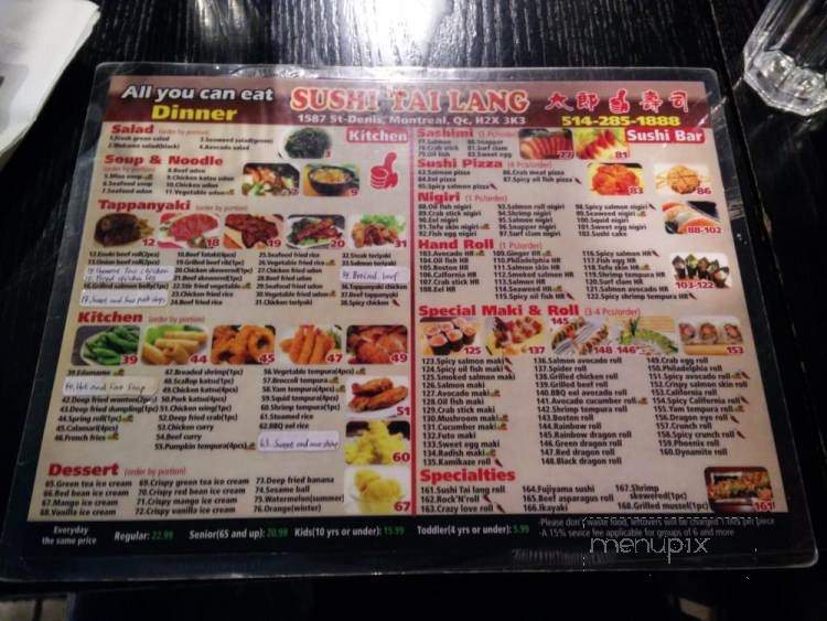 Sushi Tai Lang - Montreal, QC menu_pic