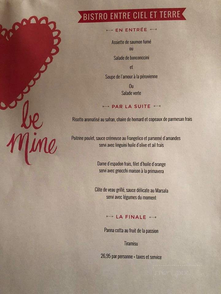 Bistro Entre Ciel et Terre - Verdun, QC menu_pic