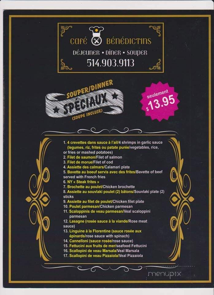 Cafe Benedictins - verdun, QC menu_pic