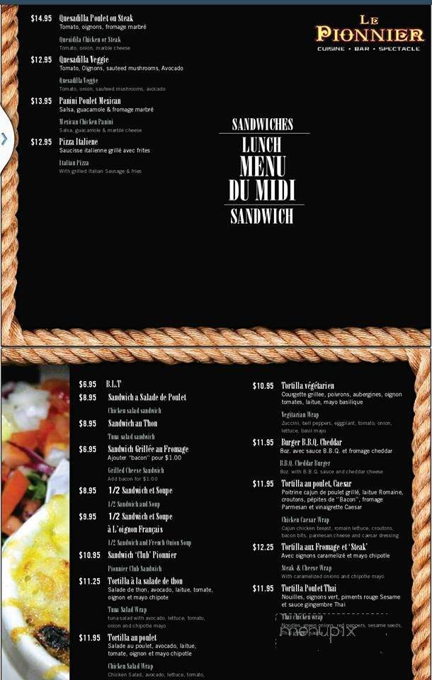 Le Pionnier - Pointe-Claire, QC menu_pic