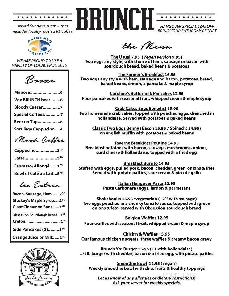 Taverne de la Ferme - Ormstown, QC menu_pic