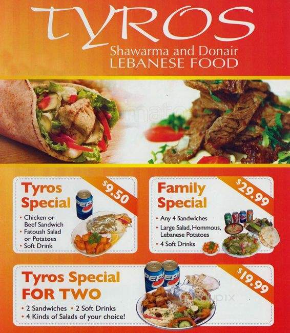 Tyros Shawarma and Donair - Orleans, ON menu_pic