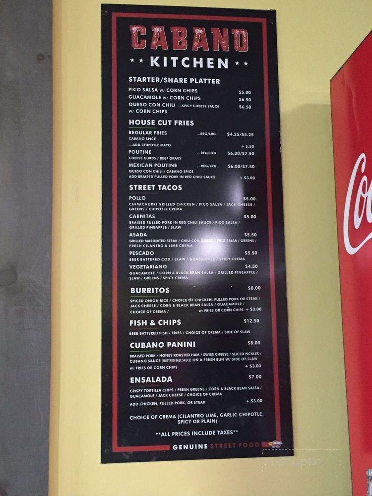 Cabano Kitchen - Carleton Place, ON menu_pic