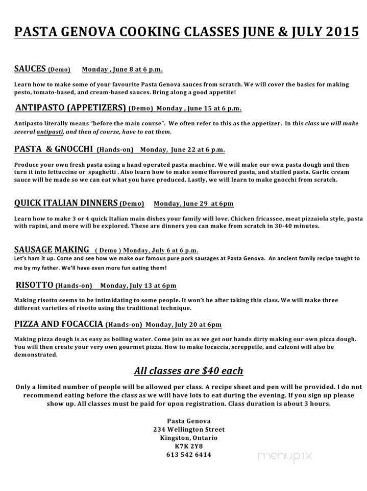 Pasta Genova - Kingston, ON menu_pic