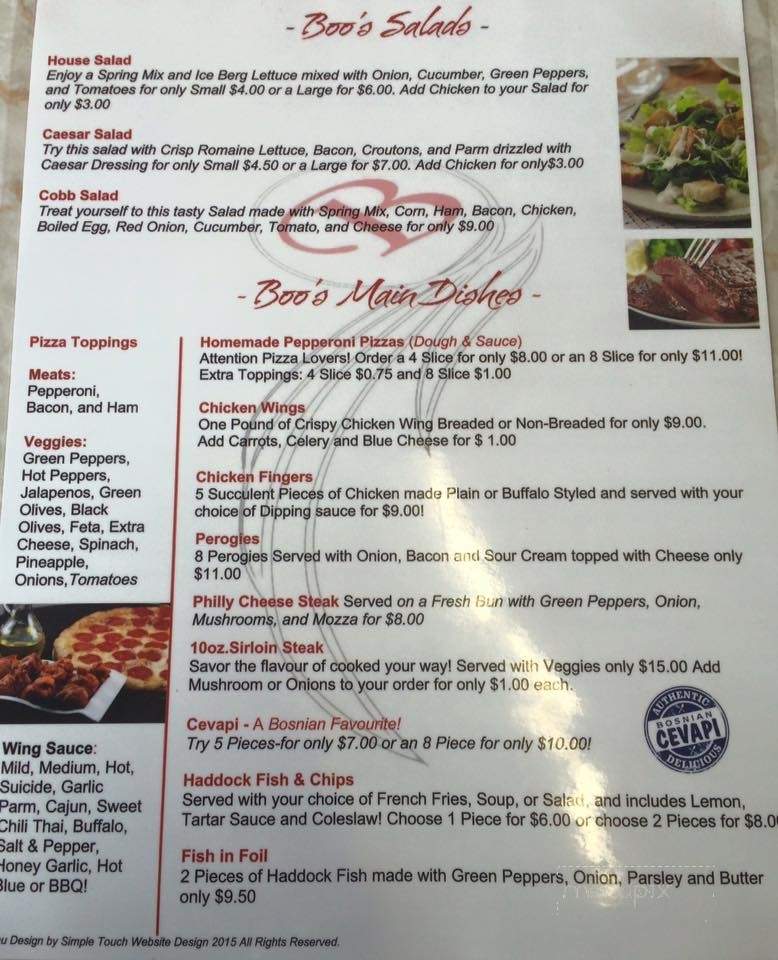 Boo's Bar & Eatery - Lincoln, ON menu_pic