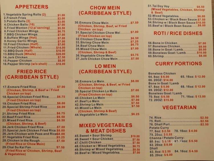 Enmore Paradise Restaurant - Newmarket, ON menu_pic