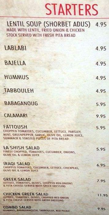 La Shish Bar And Grill - Vaughan, ON menu_pic