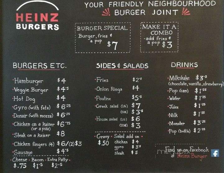 Heinz Burger - Barrie, ON menu_pic