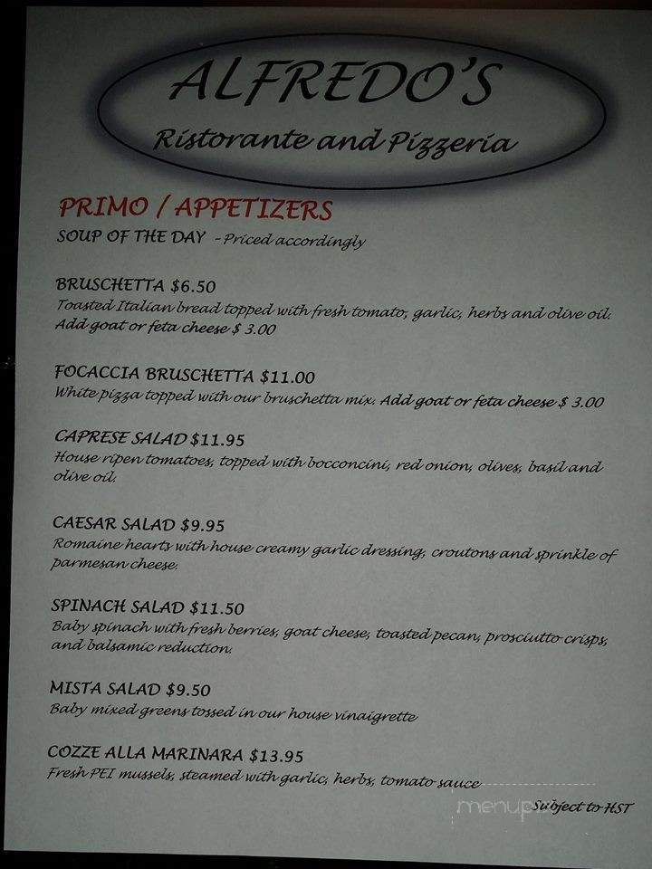 Alfredo's Restaurant - Georgina, ON menu_pic