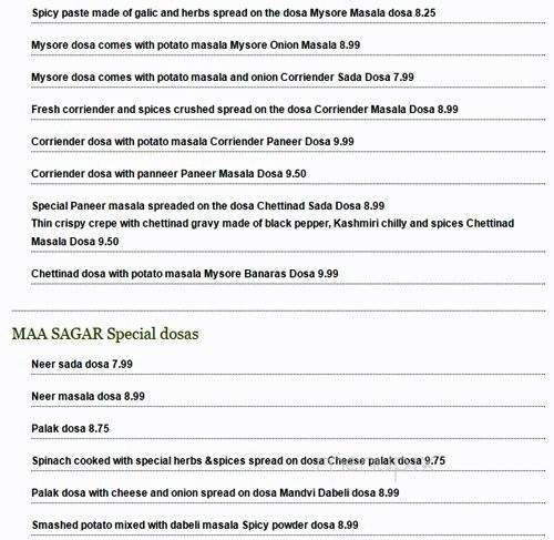 Maa Sagar - Mississauga, ON menu_pic