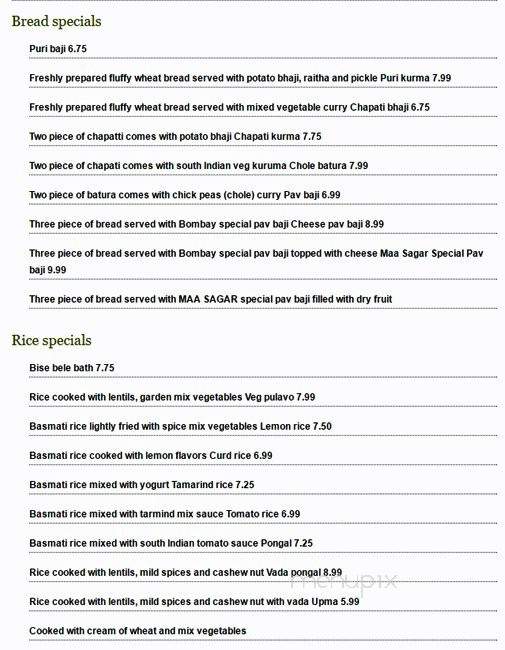 Maa Sagar - Mississauga, ON menu_pic