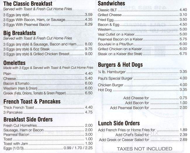 Paul Breakfast And Burger - Scarborough, ON menu_pic